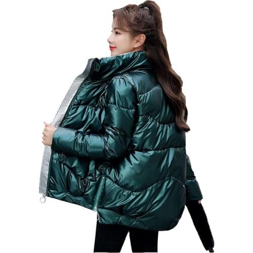 Winter Glossy Down Padded Cotton Coat Womens Short Winter New Bread Service Stand Collar Warm Cotton Jacket Parker Overcoat
