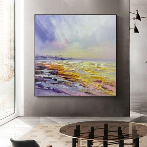 100% Stylish Square Modern Seascape Sunrise Painting On Canvas Wall Art Picture for Living Room Home Decor Or Hotel Unframed