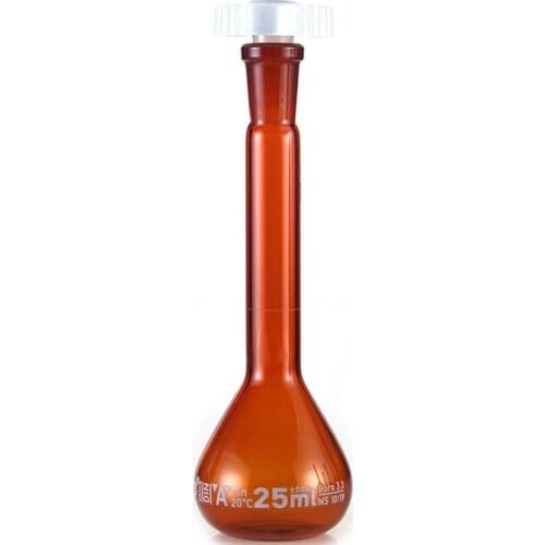 25ml Brown Lab Borosilicate Glass Volumetric Flask with plastic Stopper Office Lab Chemistry Clear Glassware Supply