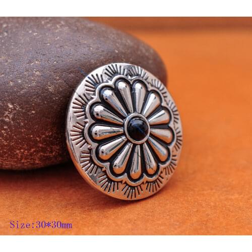 30mm 10 SETS SILVER FLORAL CARVED BLACK TURQUOISE LEATHERCRAFT WESTERN SADDLE BRIDEL CONCHO FOR LEATHER BAG BELT KEYRING DECOR