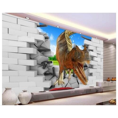 Customized 3d wallpaper 3d tv wall paper murals new 3 d TV setting wall brick wall dinosaurs mural wallpaper home decoration