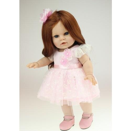 40cm silicone reborn babies dolls cute boneca AMERICAN PRINCESS brown long hair pink dress girls toys birthday gift