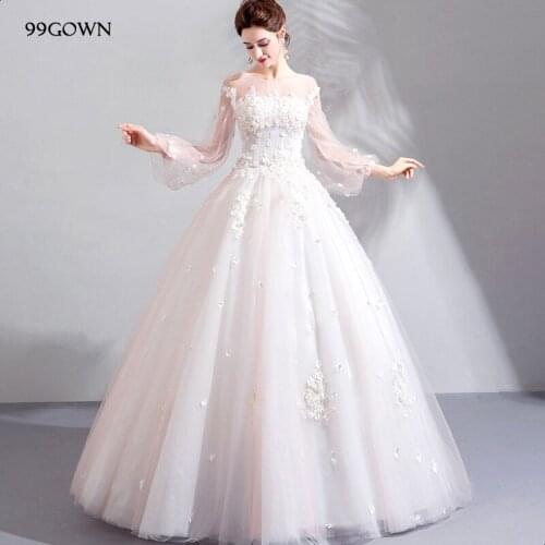 99GOWN 2021 Satin Wedding Dress Long Lantern Sleeve Bridal Luxury A-Line Ivory Bridal Wedding Dresses Gown Handmade Flower