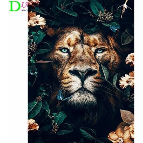 Full Square Diamond Embroidery DIY Diamond Painting Cross Stitch Drill Tiger Lion Face& Flowers Picture of Rhinestones