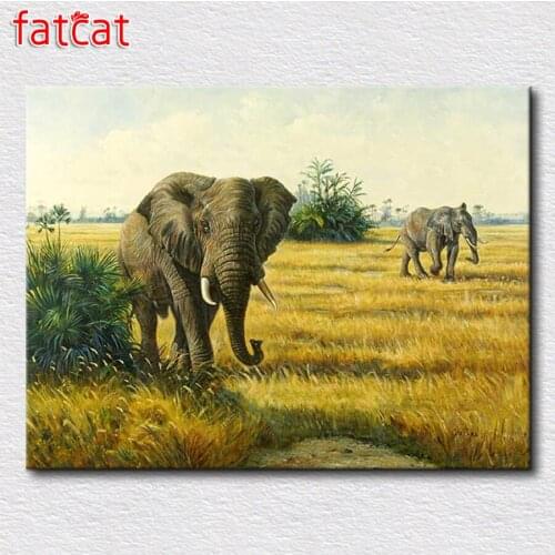 FATCAT 5d DIY Diamond Painting Elephant autumn landscape Diamond Embroidery Cross Stitch Mosaic Needlework Home Decor AE1107