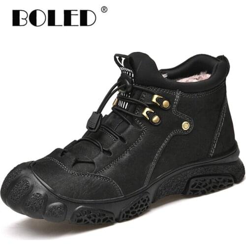 Natural Leather Boots Men Handmade Warm Plush Ankle Snow Boots Shoes High Quality Plus Size Outdoor Autumn And Winter Shoes Men