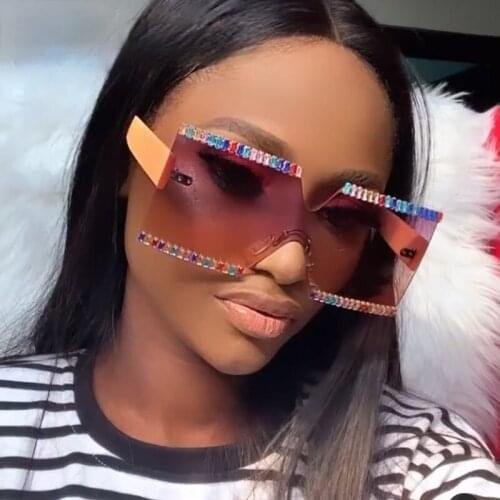 One Piece Oversized Rimless Crystal Sunglasses For Women New Fashion Rhinestone Sun Glasses Female Candy Color Gradient Eyewear