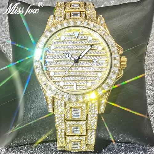 Hip Hop Top MISSFOX Men Watches Full Diamond Fashion Male Quartz Iced Out Bling AAA Waterproof Watch Auto Date Jewelry Clocks