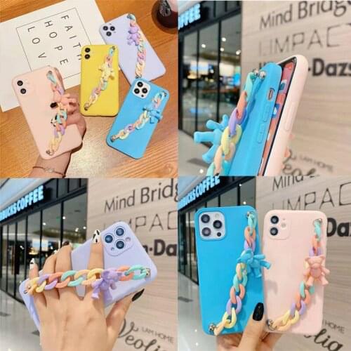 Cute Bear Wrist Strap Chain Case For Samsung Galaxy A750/A7 A5 A8 2018 A5 2017/A520 A72 A82 A71 A70 A52 A51 A30S/A50S A50 Cover