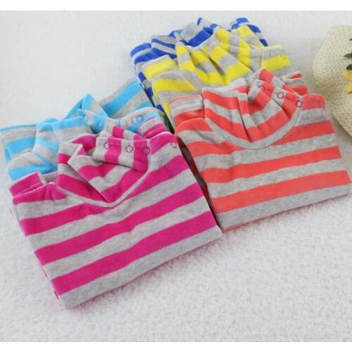 Little Q baby turtle neck velour blouse 5 pcs/lot striped spring and autumn unisex shirts kids long sleeve rivets button clothes