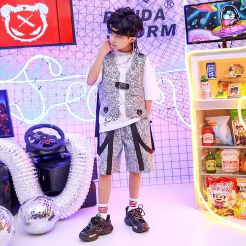 Children'Day Jazz Dance Costumes For Boys Sliver Vest Shorts Hiphop Suit Ballroom Hip Hop Dancing Clothes Street Wear DQS4517