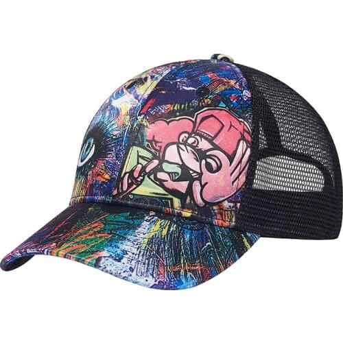 Men Women Personality Graffiti Print SunShade Baseball Mesh Cap Summer Sport Sunscreen Punk Hip Hop Street Dance Sun Hat R48