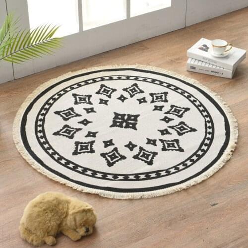 90cm Cotton Linen Handmade Woven Study Room Bedroom Floor Rugs Area Mats for Sport Prayer Mattress