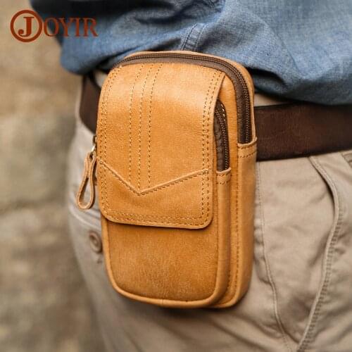 JOYIR Genuine Leather Waist Bag for Men Fashion Bum Bag Waist Belt Pack Phone Pouch Cowhide Small Fanny Pack High Quality