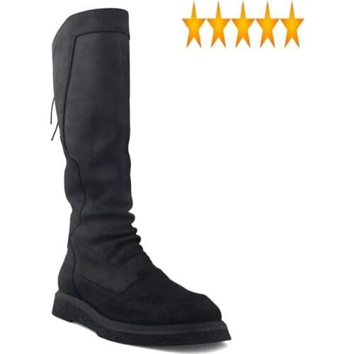 Brand Quality Back Top Rip Genuine Leather Mens High Winter New Warm Round Toe Platform Male Riding Knee Boots