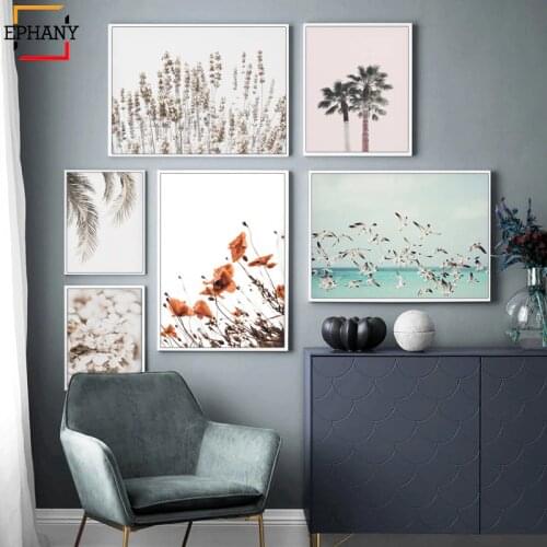Botanical Print Palm Leaves Art Poppies Wall Painting Landcape Canvas Picture Modern Minimalist Posters Living Room Decoration