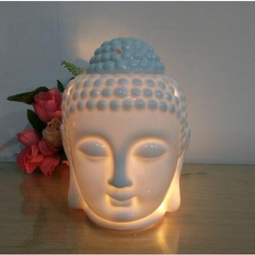 Buddha Head Ceramic Hollow Aromatherapy Furnace Oil Candle Burner for Yoga or Meditation Room
