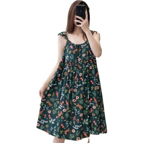 Summer Cartoon Cotton Nightdress Ruffled Small Flying Sleeve Night Gown Home Clothes Small Fresh Girl Sleepwear Nightdress