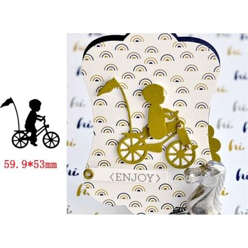 A Little Boy Riding A Bicycle With A Flag Metal Cutting Dies For New DIY Scrapbooking Album New Craft Embossing Cards 2020