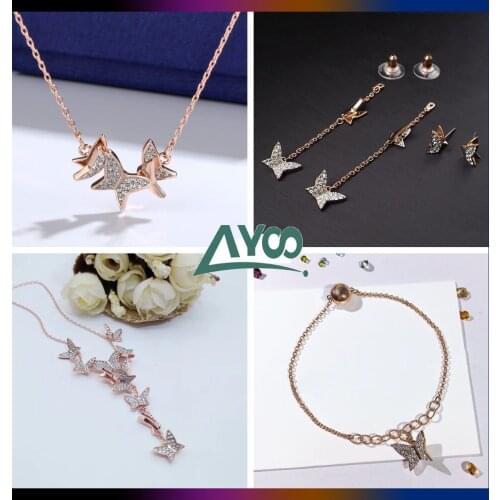 SWA Fashion Jewelry Charm LILIA Colorful Butterfly Crystal Shape Insect Butterfly Lady Necklace Earrings Bracelet Set For Women