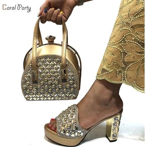 Fashion Gold Color Ladies Shoes And Bag Set Italian Design Women Matching Shoes And Bag Set 2020 Nigerian For Wedding Party
