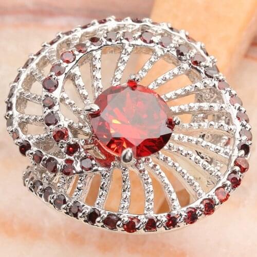 Inimitable Red Garnet 10*10mm Semi-precious Stone Silver Cool For Women Ring Q2567