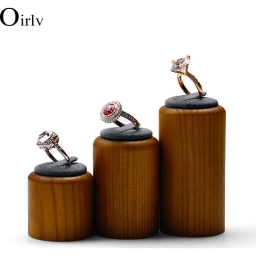 Oirlv 3 Piece/Set Jewelry Display Set Round Ring Holder Solid Wood Jewelry Support Decoration Jewelry Stand showcase