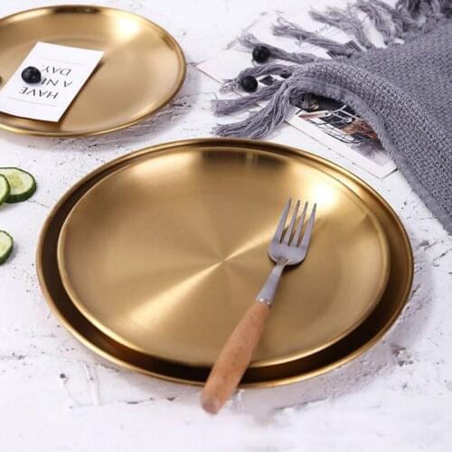 Stainless Steel Tray Metal Storage Tray Round Snack Fruit Cosmetics Jewelry Storage Organizer European Style Dinner Plates
