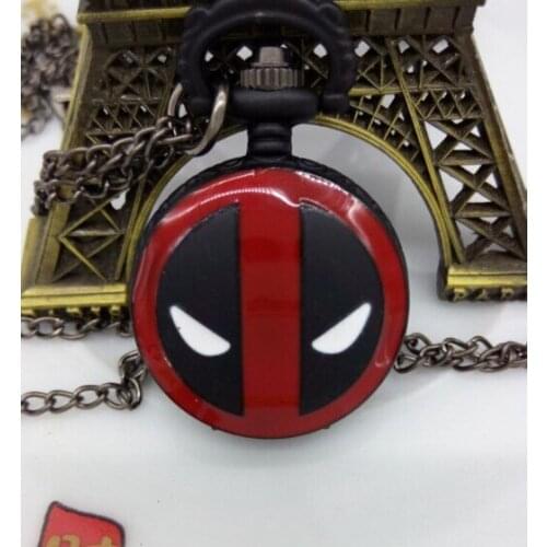 Relogio Feminino Cool Fashion Deadpool Theme Pocket Watch With Black Chain Necklace Best Gift for Pocket Watch To Children
