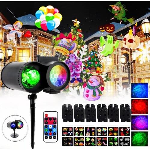 2 in 1 Christmas Outdoor Decoration LED Laser Projector Light Snowflake Ghost Pumpkin Halloween Proyector Garden Party Lampki