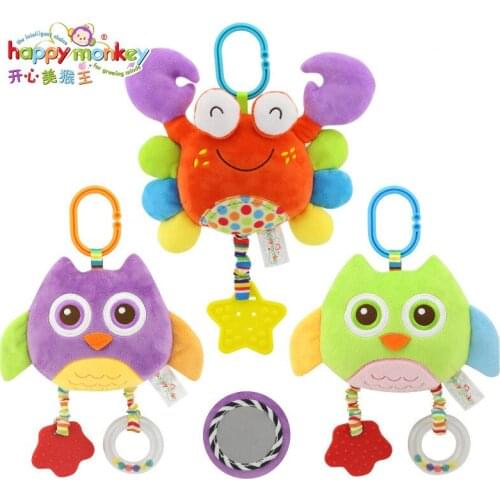 Happy Monkey Plush Stuffed Stroller Crib Accessories Soft Bed Hanging Baby Toys for Children Teether Safety Game Rattle Decor