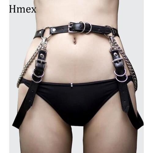 Sexy Womens Leather Harness Chain Belt Goth Punk Rave Suspenders Body Bondage Garter Belts Leg Harness
