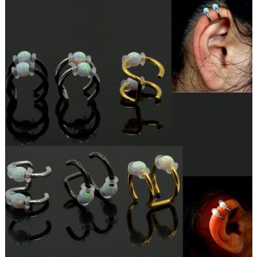 Showlove-1pcs Faux Piercing Illusion Fake Ear Cuff Earring with Fire Snow White Opal piercing body Jewelry