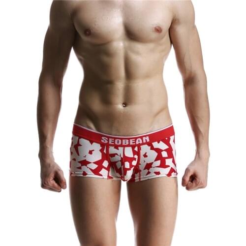 SEOBEAN New Mens Cotton Underwear Sexy Low-Waist Boxer U-Convex Printing Comfortable Breathable Boxers
