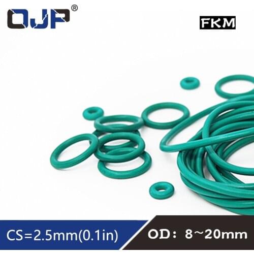 10PCS/lot Rubber Ring Green FKM O ring Seal OD8/9/10/11/12/13/14/15/16/17/18/19/20*2.5mm Thickness O-Ring Oil Ring GasketsWasher