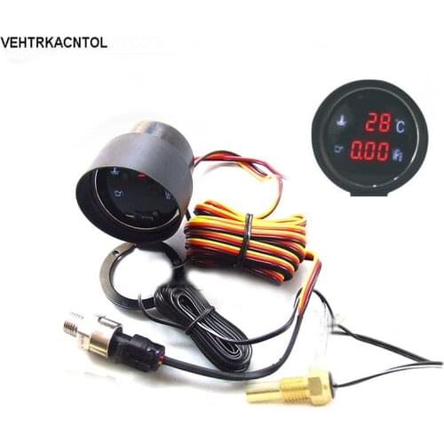 VEHTRKACNTOL 2 Functions 12v/24v Truck Car Oil Pressure Gauge + Water Temperature Gauge Meter Set Sunshield