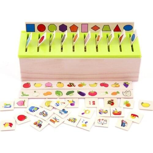 Montessori Knowledge Classification Box Kids Wooden Toys Early Learning Educational Toy Matching Category Boxes