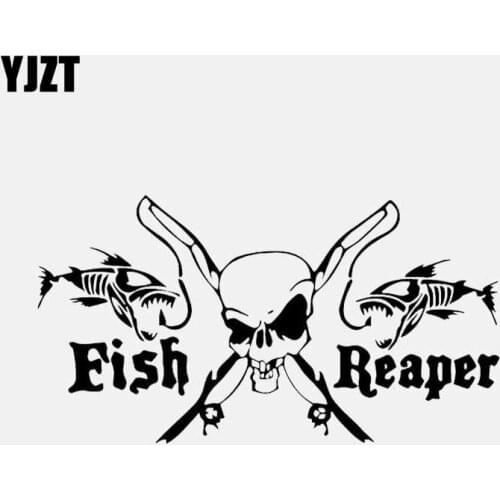 YJZT 16.8CM*9CM Fish Reaper Car Window Decal Vinyl Car Sticker Fishing Rod Reel Skeleton Black/Silver C24-1009