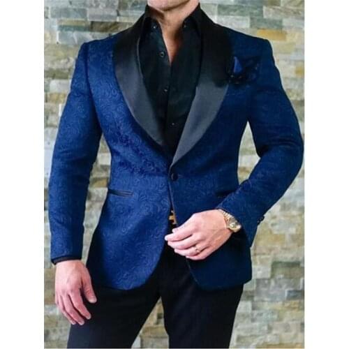 2020 Best Popular Blue Paisley Groom Tuxedos Wedding Men Best Suits Tuxedos Men Party Groomsmen Suits(Jacket+Pants)