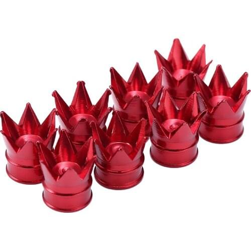 8pcs Red Aluminum Material Crown Shape Car Wheel Tire Valve Cap Truck Motorcycle Scooter Auto Air Dust Cap DIY Moulding
