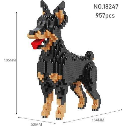 957pcs Mini Building Blocks Black Doberman 3D Model Brick Cartoon Animal Pet Puppy DIY Mini Diamond Brick Childrens Toy Gift