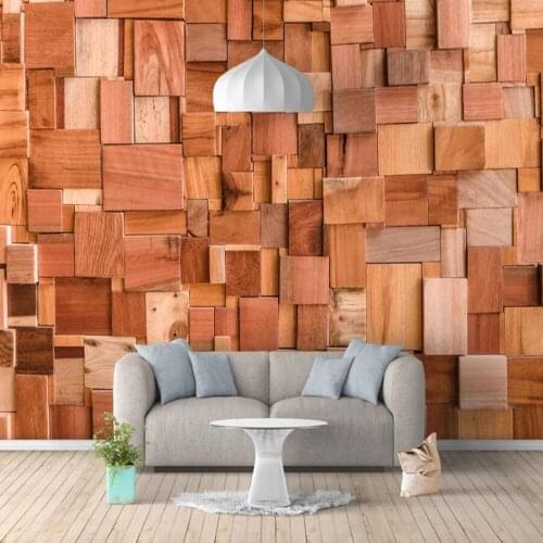 Milofi custom large mural wallpaper 3D retro wood block brick geometric figure stereo background mural wallpaper