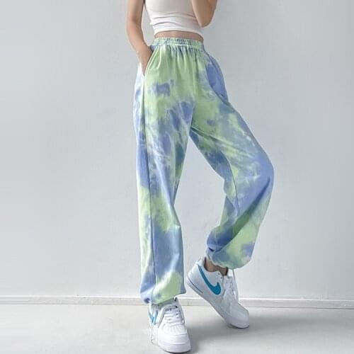 Tie-dye pants womens jazz dancing pants autumn thin color high-waist loose-fitting hip-hop hip-hop sports pants women