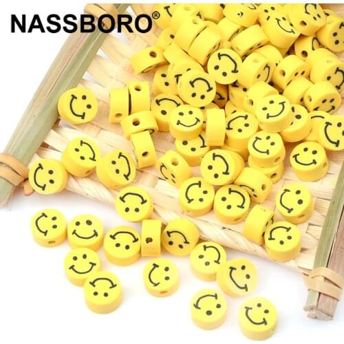 30Pcs/Lot Yellow Smiley Soft Clay Beads For Jewelry Making Loose Spacer Necklace Bracelets DIY Accessories Whosale