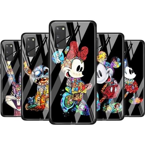 Mickey Tattoo Cartoon for Samsung Galaxy S20 FE Ultra Note 20 S10 Lite S9 S8 Plus Luxury Tempered Glass Phone Case Cover