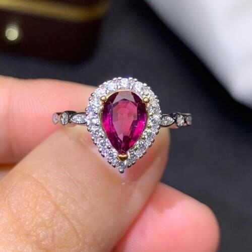 CoLife Jewelry Fashion Silver Gemstone Ring for Engagement 6mm*8mm Natural Garnet Ring 925 Silver Garnet Jewelry