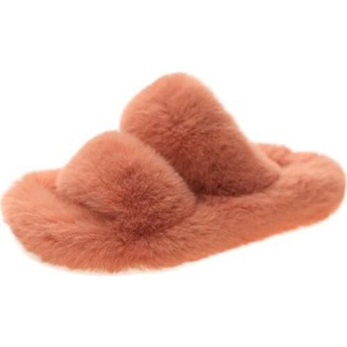 Double-row Trendy And Comfortable Plush Slippers, Womens Autumn And Winter New Style, Korean Style Thick-soled Lazy Slippers