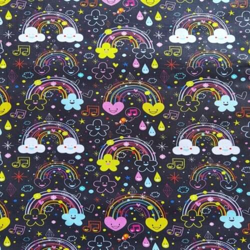 Beautiful 100% Cotton Fabric Rainbow Music Notes Flowers Brown Digital Print Sewing Material DIY Home Patchwork Dress Clothing