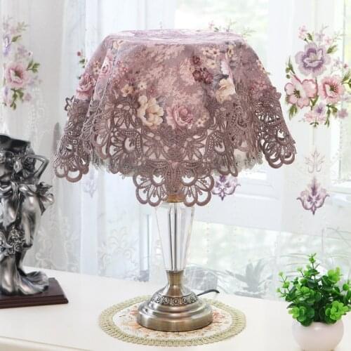 Lace Embroidered Bedroom Bedside Round Table Lamp Cover Cloth Modern Tablecloth Bedside Table Dust Cover Towel Home Decor LA594