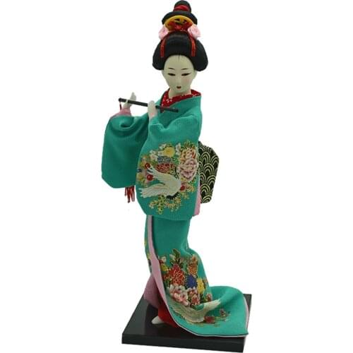 12inch Japanese Geisha Oriental Doll, Asian Kimono Doll Lady Figures Figurine, Home Office Desktop Decoration, Green